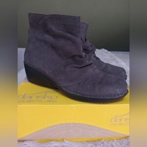 Dansko Women's ARISA Grey Shimmer Suede Ankle Booties, Size 38